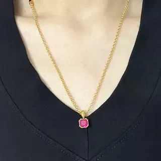 Gold-Tone Square-Cut Gemstone Solitaire Pendant Necklaces 3
