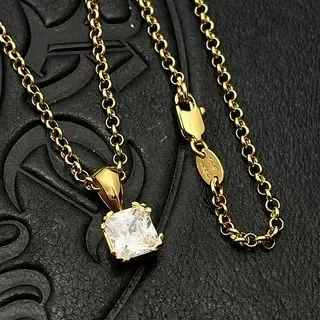 Gold-Tone Square-Cut Gemstone Solitaire Pendant Necklaces 4