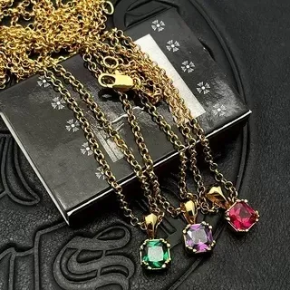 Gold-Tone Square-Cut Gemstone Solitaire Pendant Necklaces 7