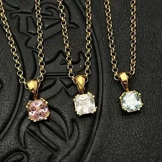 Gold-Tone Square-Cut Gemstone Solitaire Pendant Necklaces 8