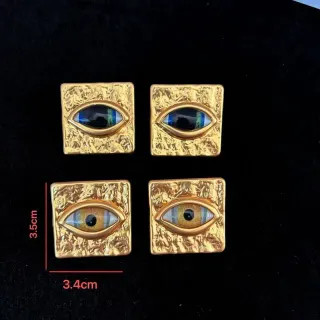 Gold-Tone Square Eye Motif Stud Earrings