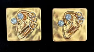 Gold-Tone Square Eye Motif Stud Earrings 3