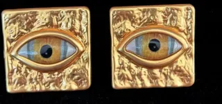 Gold-Tone Square Eye Motif Stud Earrings 4