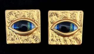 Gold-Tone Square Eye Motif Stud Earrings 5
