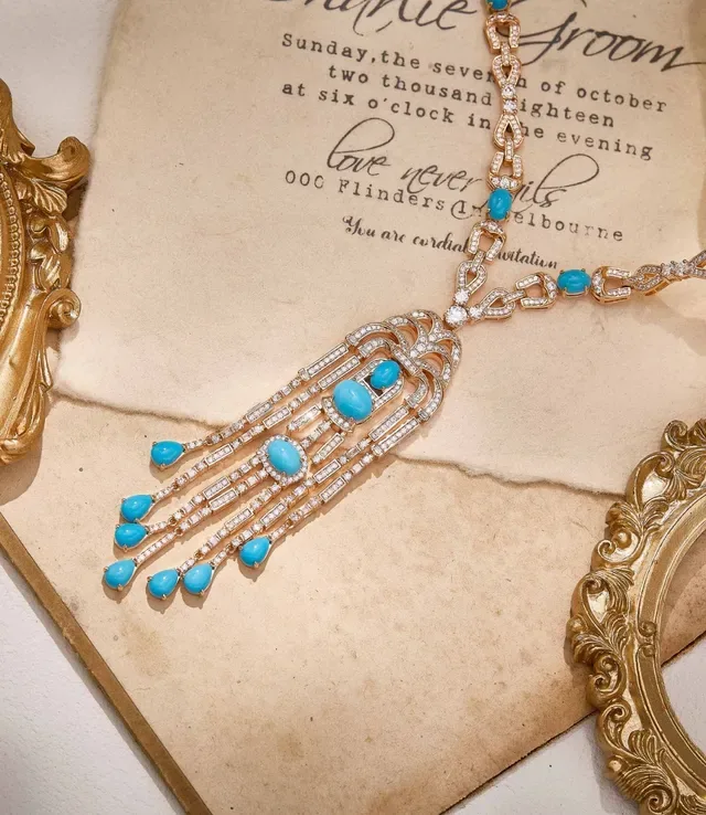 Gold-Tone Turquoise and Pavé Tassel Pendant Necklace 2