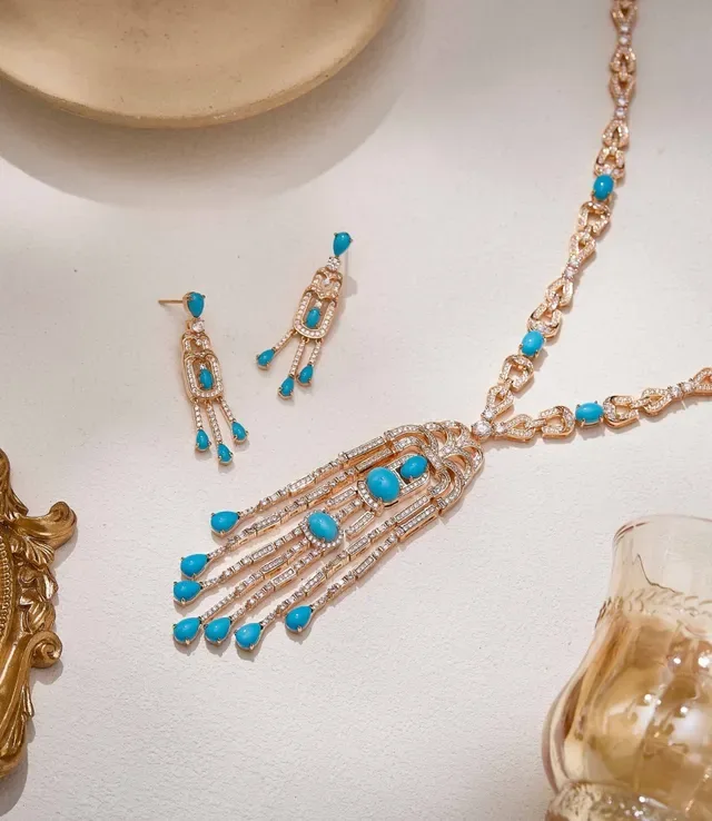 Gold-Tone Turquoise and Pavé Tassel Pendant Necklace 4