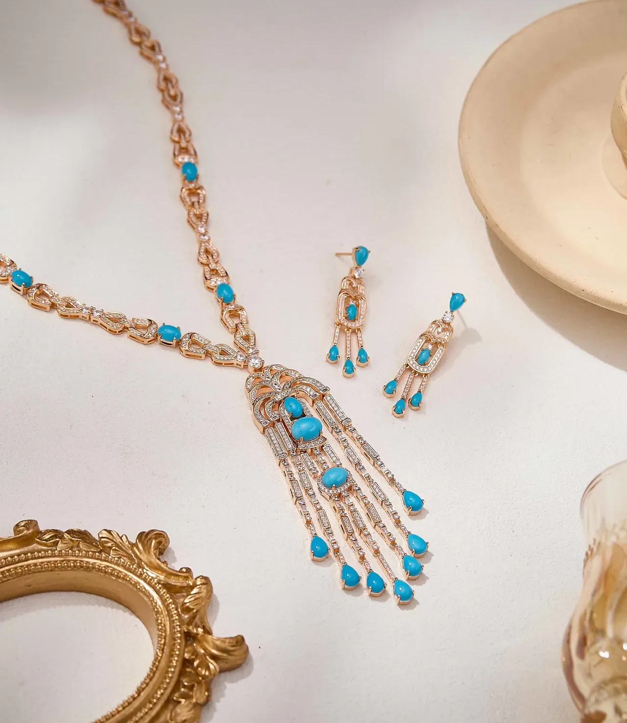 Gold-Tone Turquoise and Pavé Tassel Pendant Necklace 5