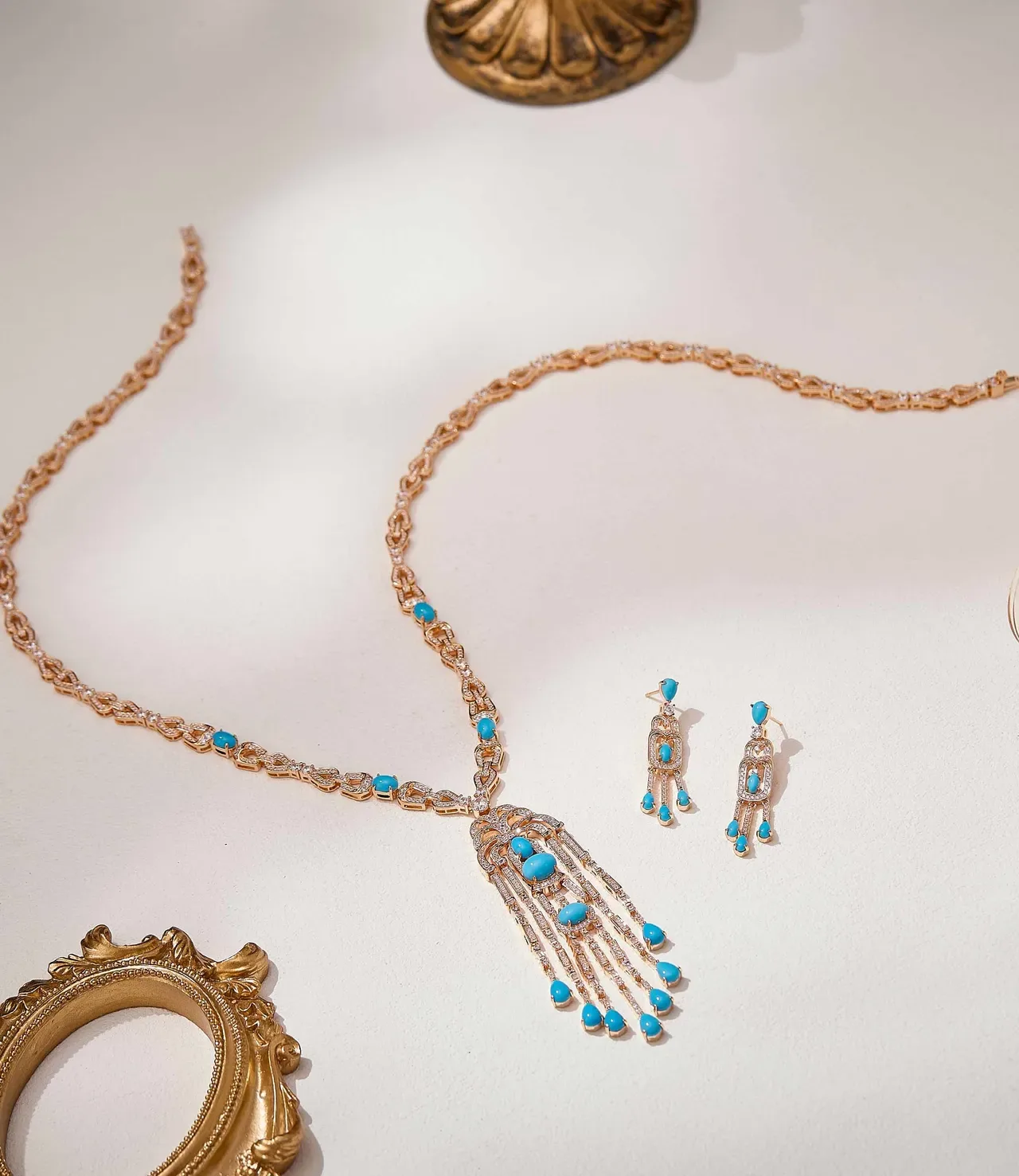 Gold-Tone Turquoise and Pavé Tassel Pendant Necklace 6