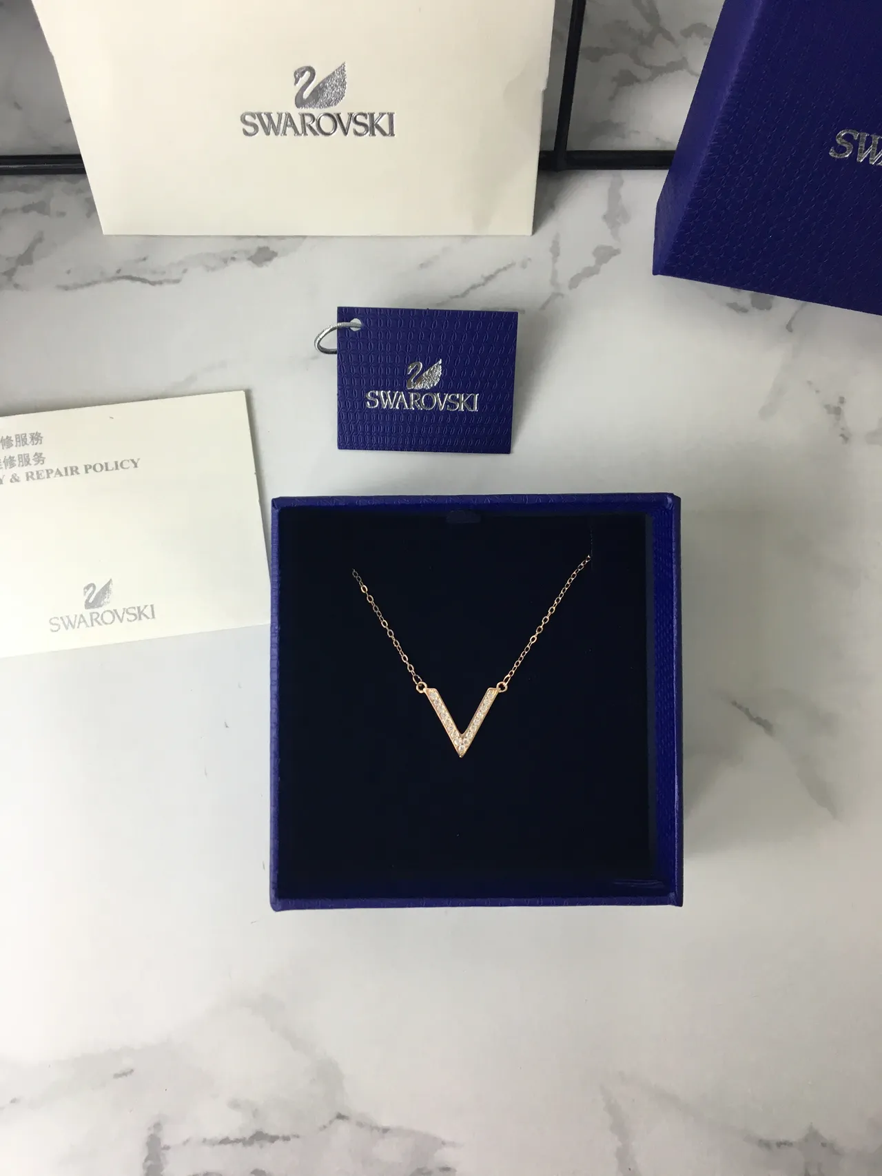 Gold-Tone V-Shaped Pavé Stone Pendant Necklace 3