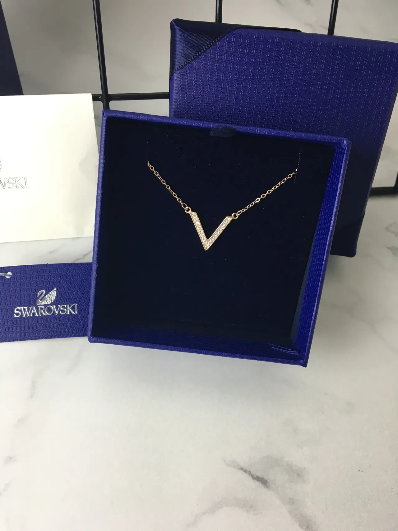 Gold-Tone V-Shaped Pavé Stone Pendant Necklace 4