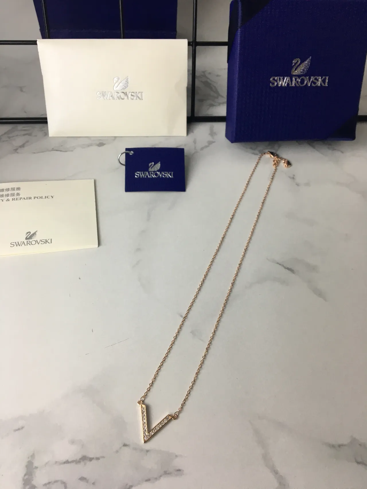 Gold-Tone V-Shaped Pavé Stone Pendant Necklace 6