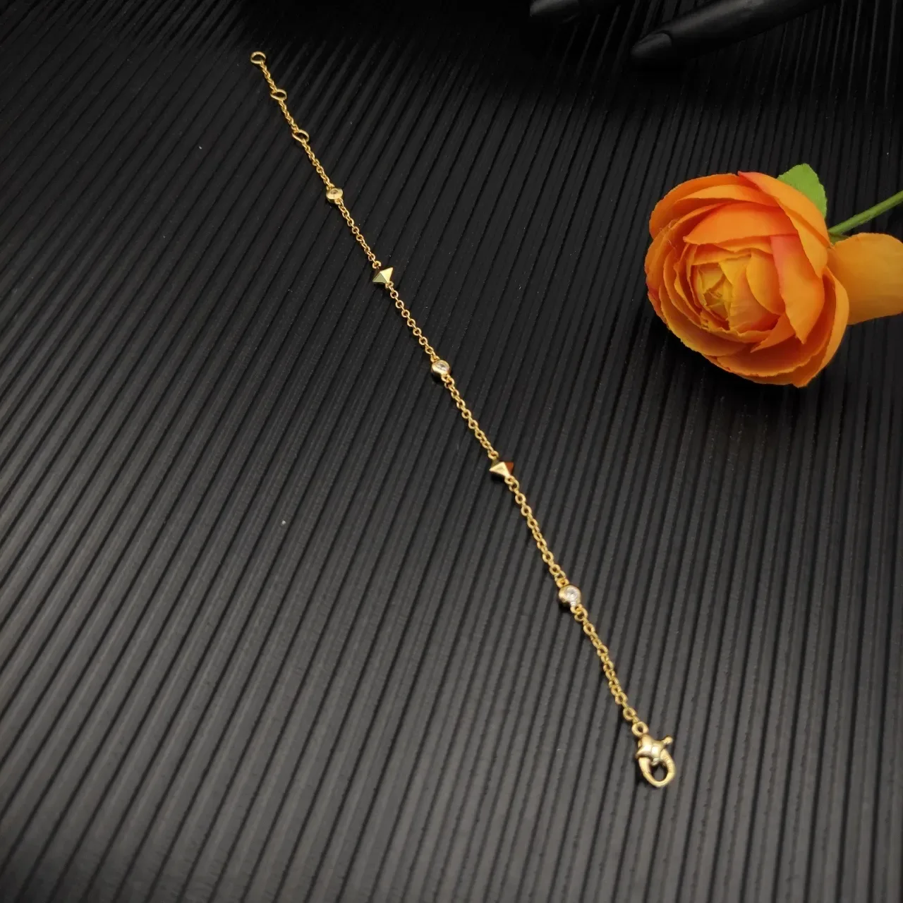 Gold Transparent Chain Bezel-Set Round Stones Bracelet 5