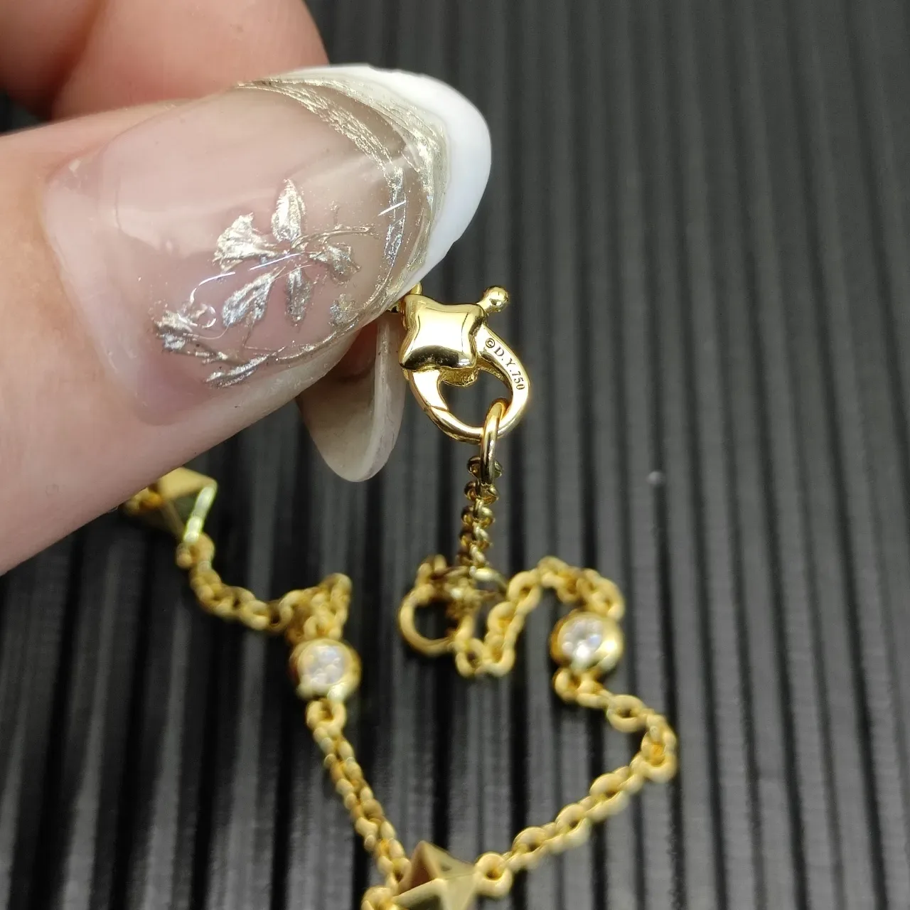 Gold Transparent Chain Bezel-Set Round Stones Bracelet 7