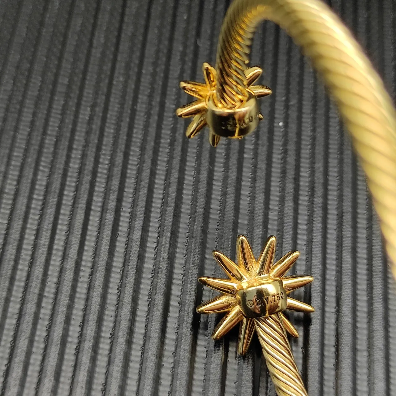 Gold Transparent Rope-Textured Cuff Pavé Crystal Starburst Motif Bracelet 7