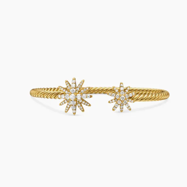 Gold Transparent Rope-Textured Cuff Pavé Crystal Starburst Motif Bracelet 9