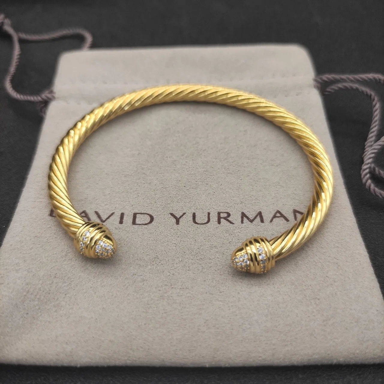 Gold Transparent Twisted Cable Pavé-Set Terminals Bracelet 2