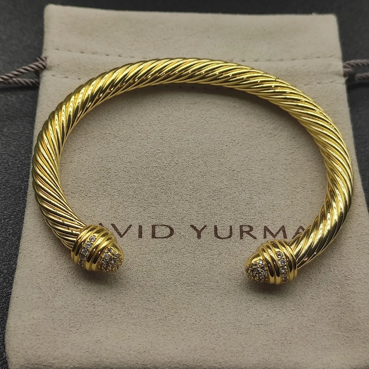 Gold Transparent Twisted Cable Pavé-Set Terminals Bracelet 4