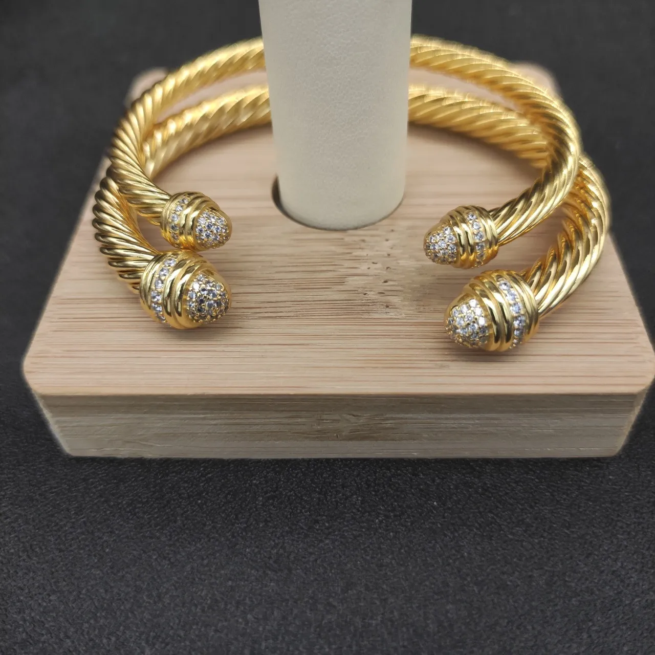 Gold Transparent Twisted Cable Pavé-Set Terminals Bracelet 6