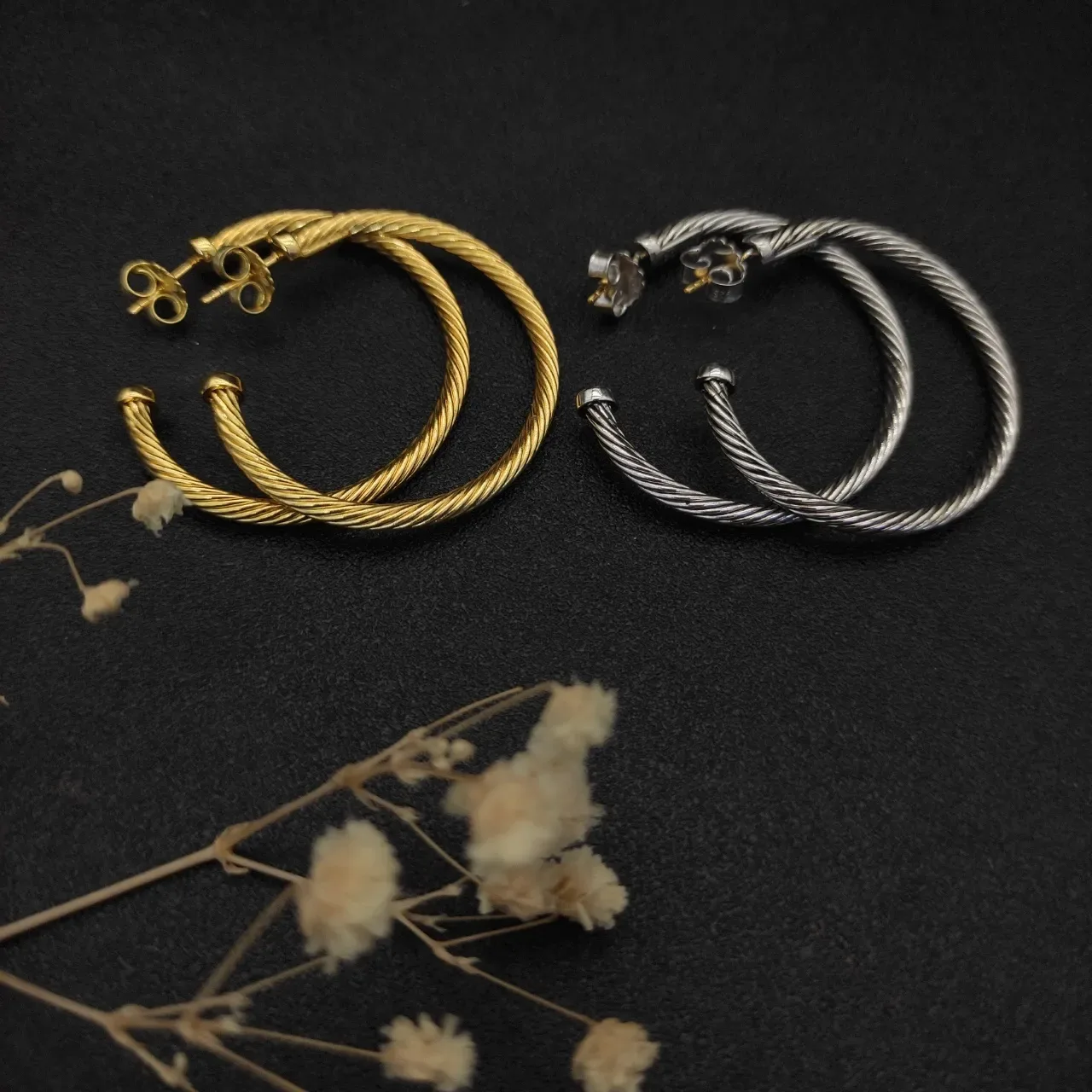 Gold Twisted Cable Hoop Earrings 2