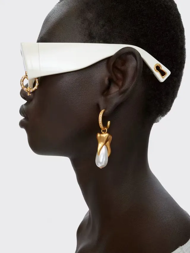 Gold White Hoop Pearl-Like Teardrop Earrings 3
