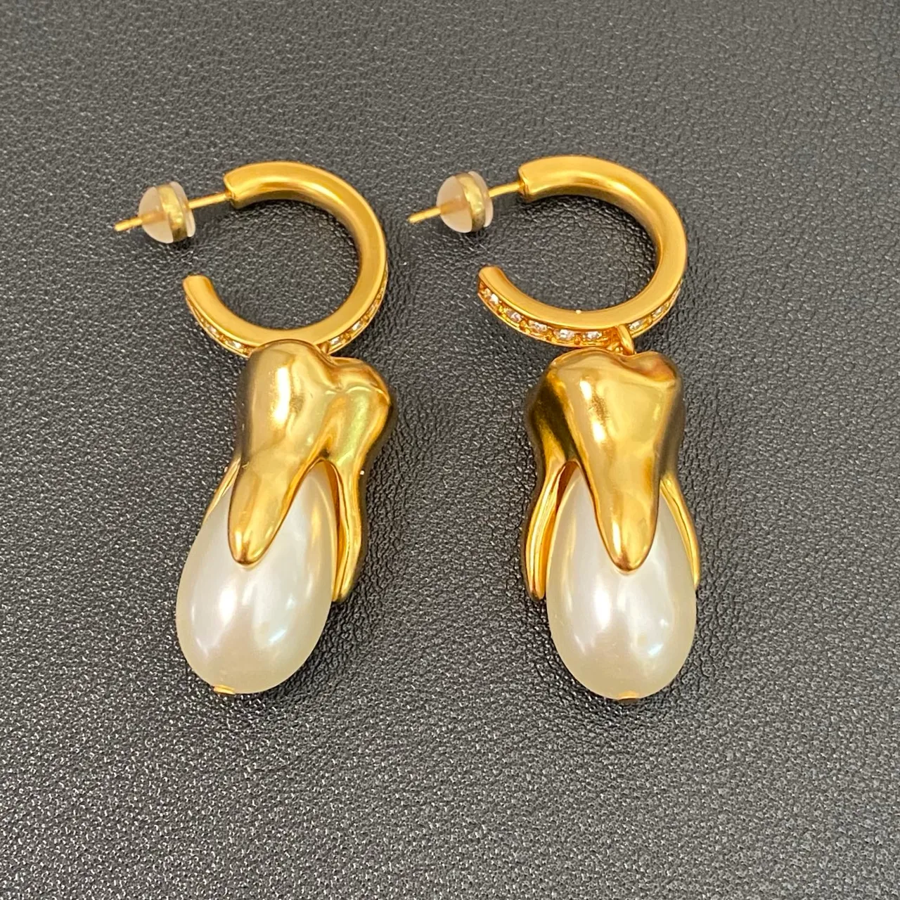 Gold White Hoop Pearl-Like Teardrop Earrings 7