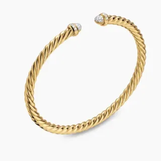 Pulsera Abierta de Cable Trenzado Dorado Blanco