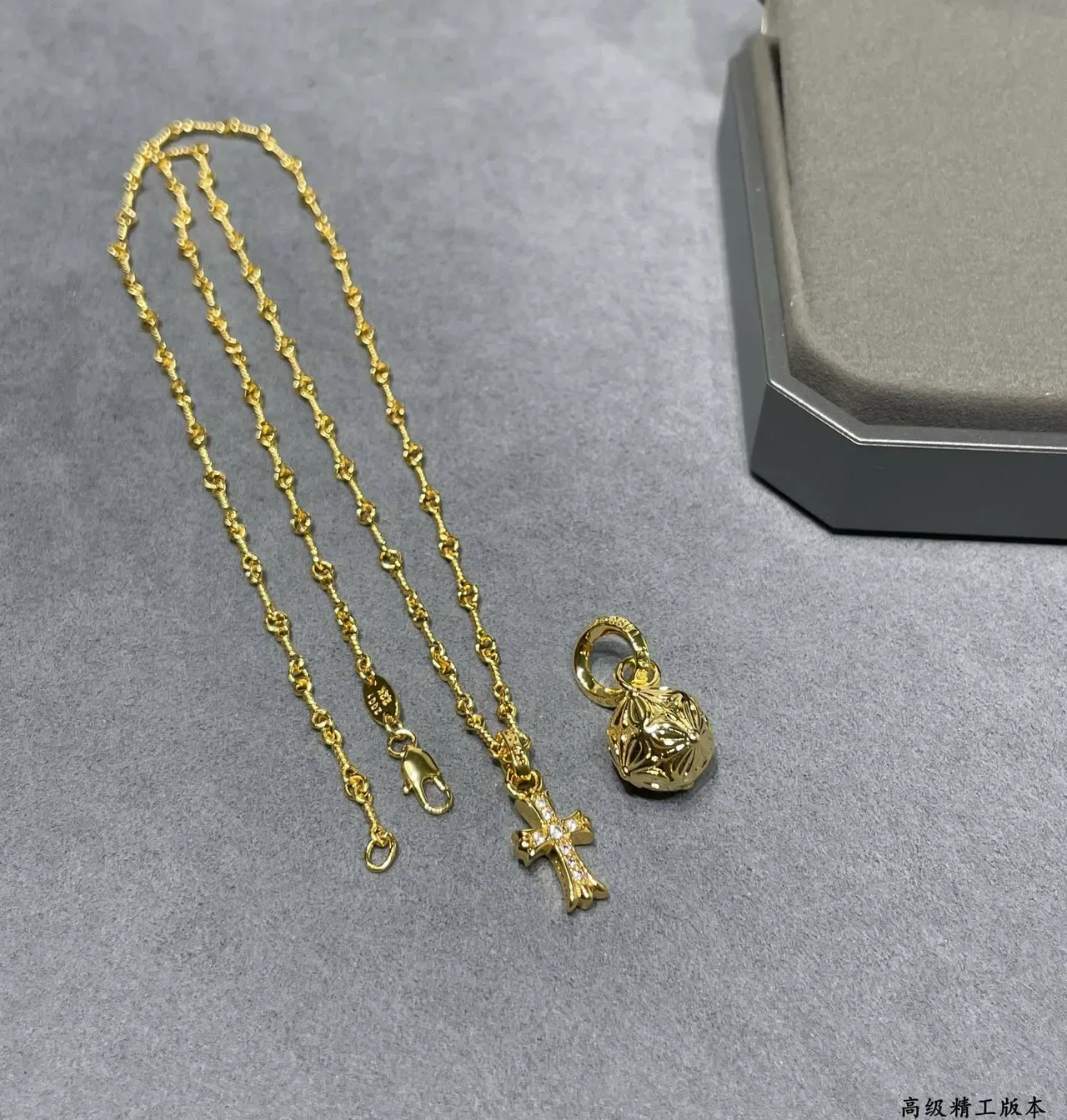 Gold White Twisted Rope Chain Pavé-Set Cross Pendant Necklace 6