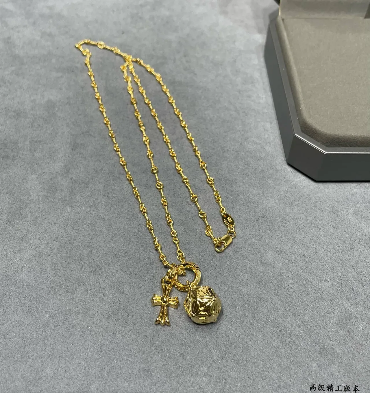Gold White Twisted Rope Chain Pavé-Set Cross Pendant Necklace 7