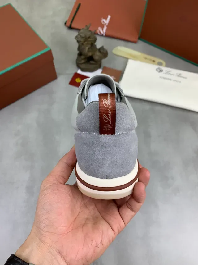 Gray and White Mixed-Material Low-Top Lace-Up Sneaker 3