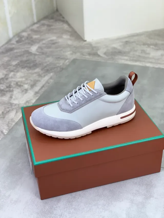 Gray and White Mixed-Material Low-Top Lace-Up Sneaker 4