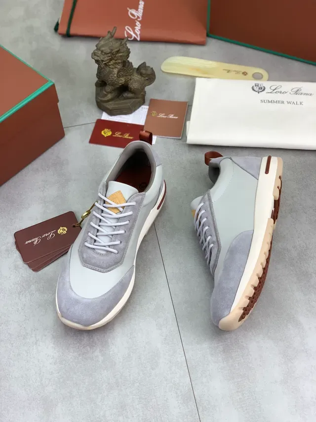 Gray and White Mixed-Material Low-Top Lace-Up Sneaker 5