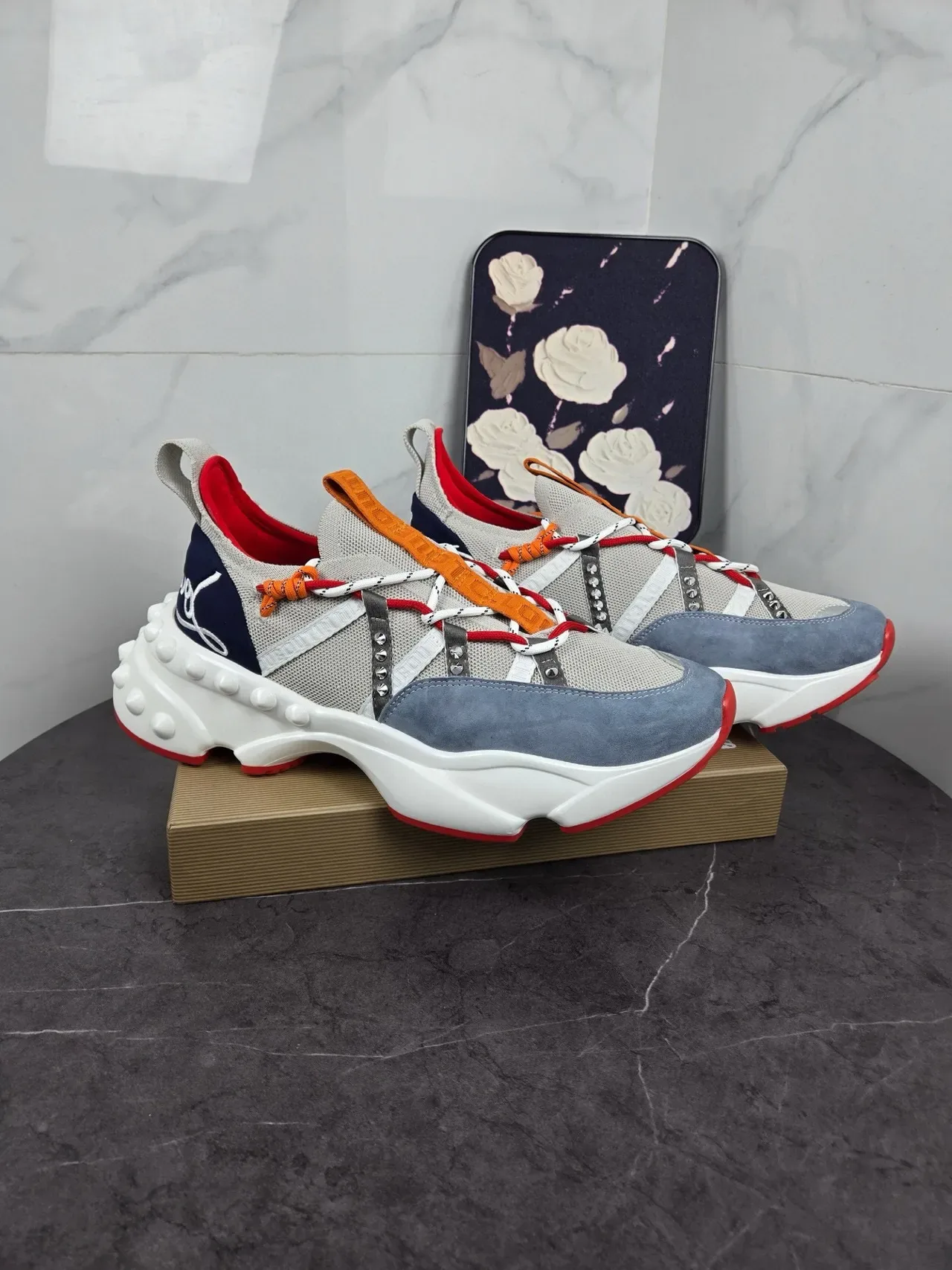 Gray Blue Chunky Sculpted Sole Dual-Lace System Sneakers 4