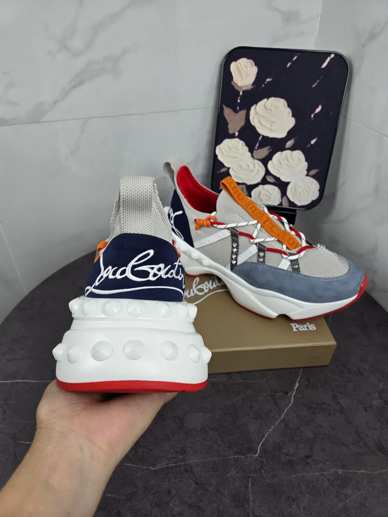 Gray Blue Chunky Sculpted Sole Dual-Lace System Sneakers 5