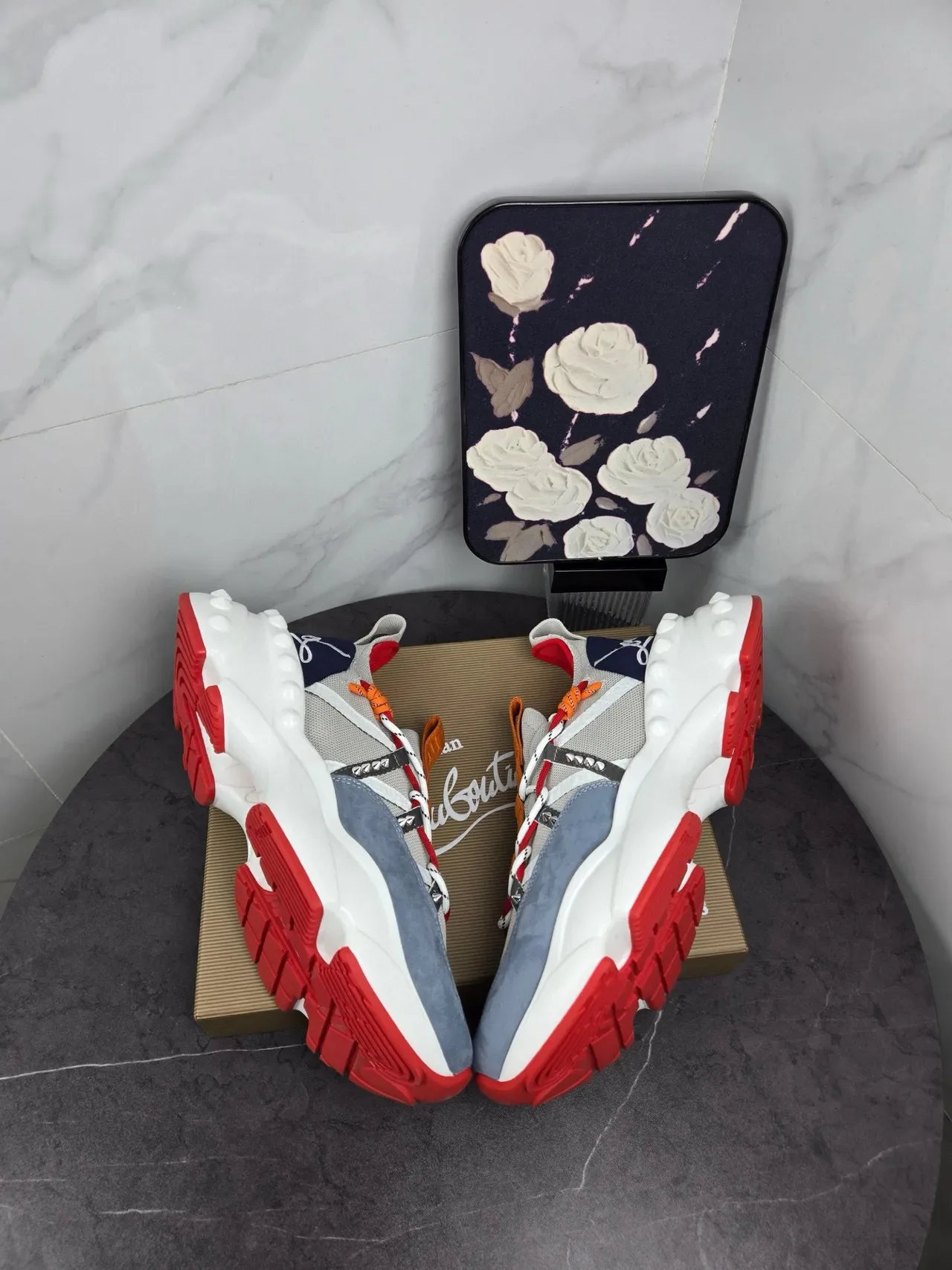 Gray Blue Chunky Sculpted Sole Dual-Lace System Sneakers 6