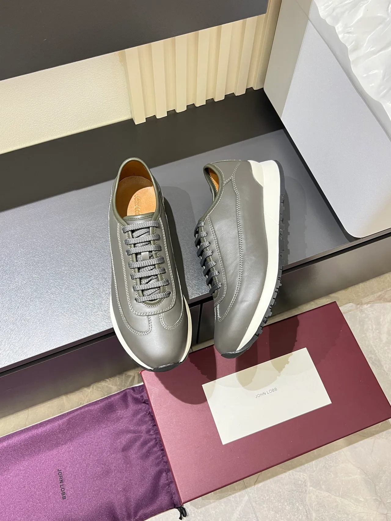 Gray Leather Paneled Low-Top Lifestyle Sneakers 4