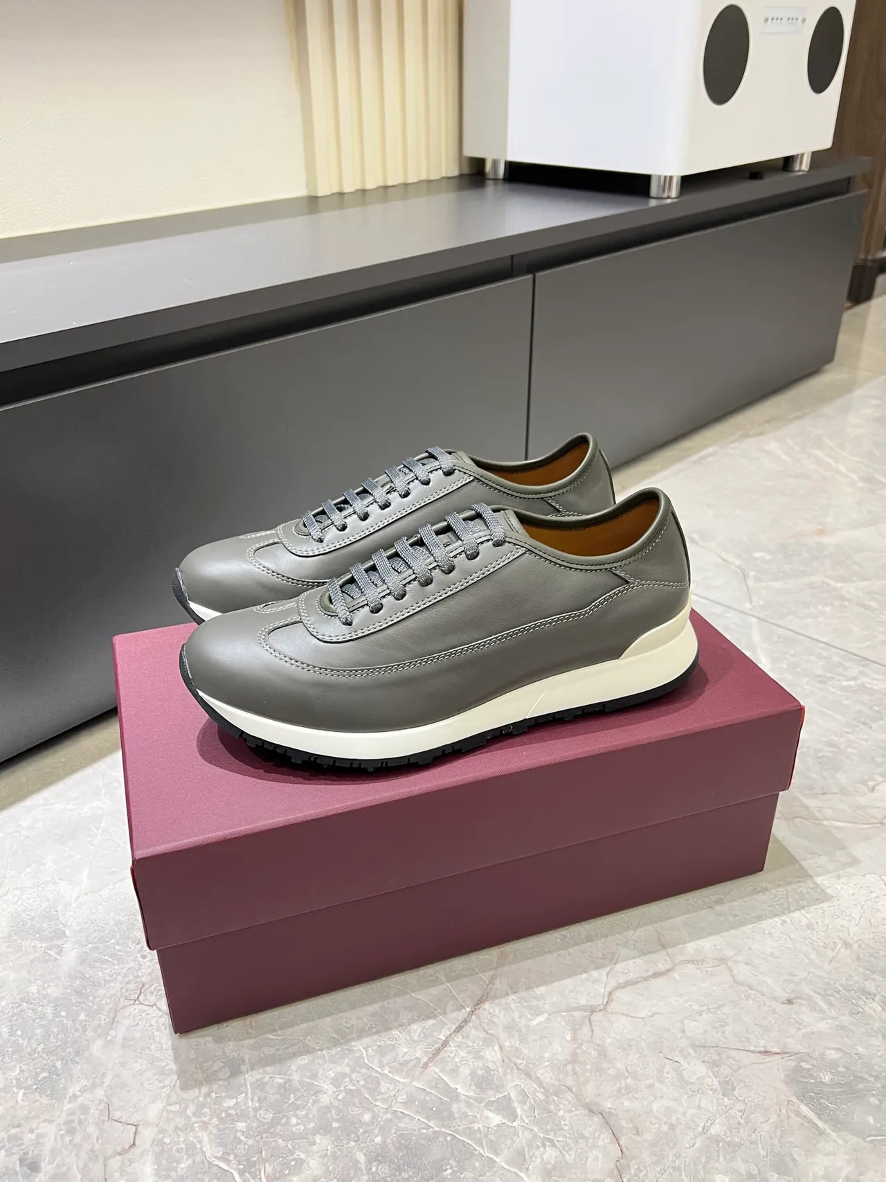 Gray Leather Paneled Low-Top Lifestyle Sneakers 5