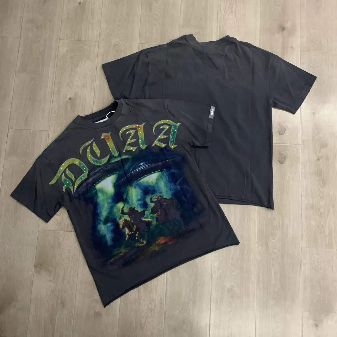 Gray Multicolor Graphic-Print Oversized Fit T-Shirt 15