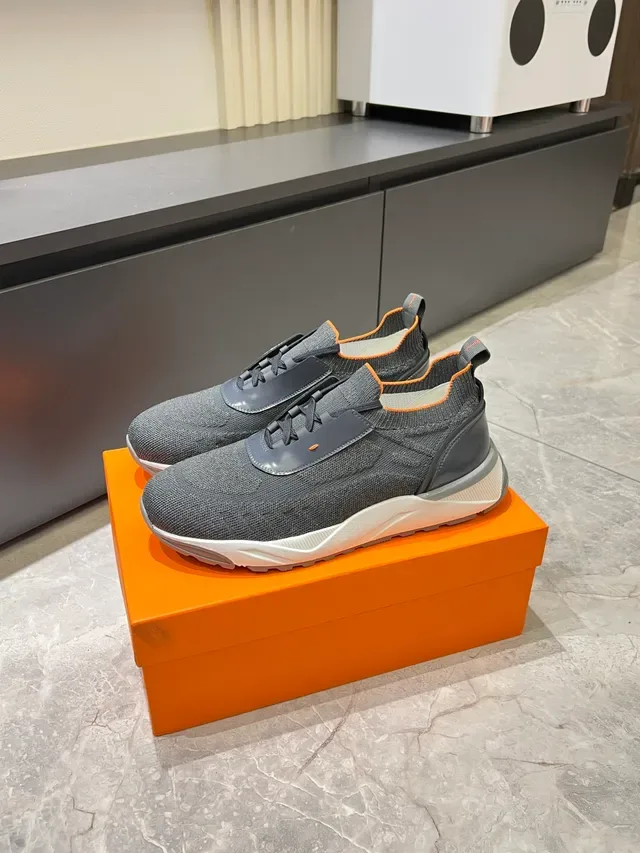 Gray Orange Knit Upper Synthetic Strap Overlay Sneakers 5