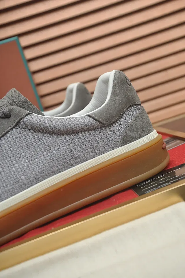 Gray Textile-Suede Low-Top Gum Sole Sneaker 2