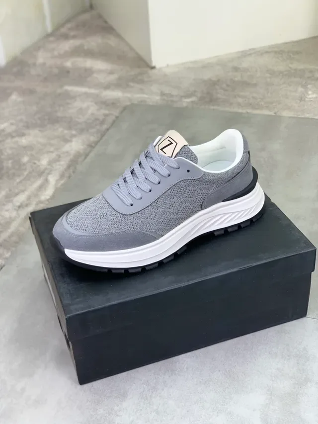Gray White Knit Upper Layered Synthetic Overlays Sneakers 4