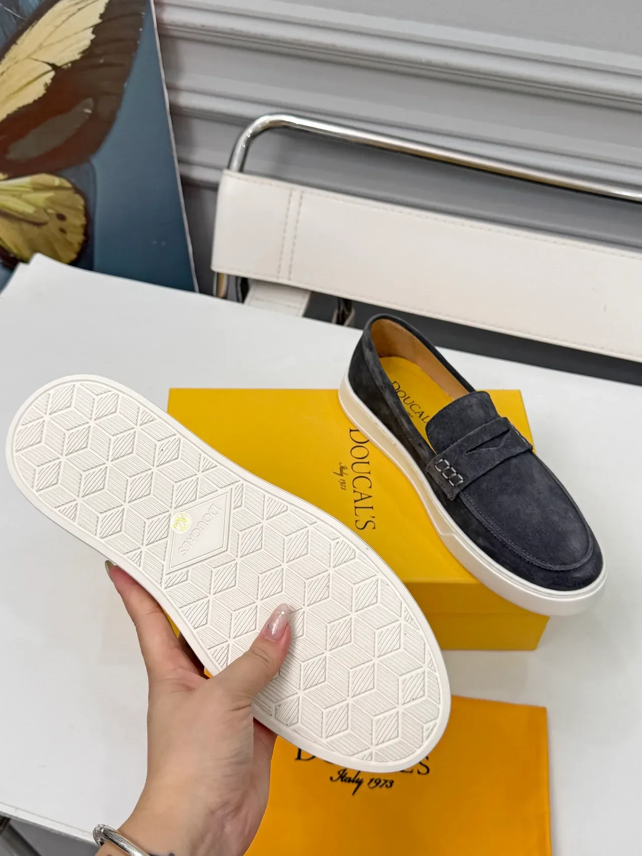 Gray White Suede Upper Penny Strap Loafer 2