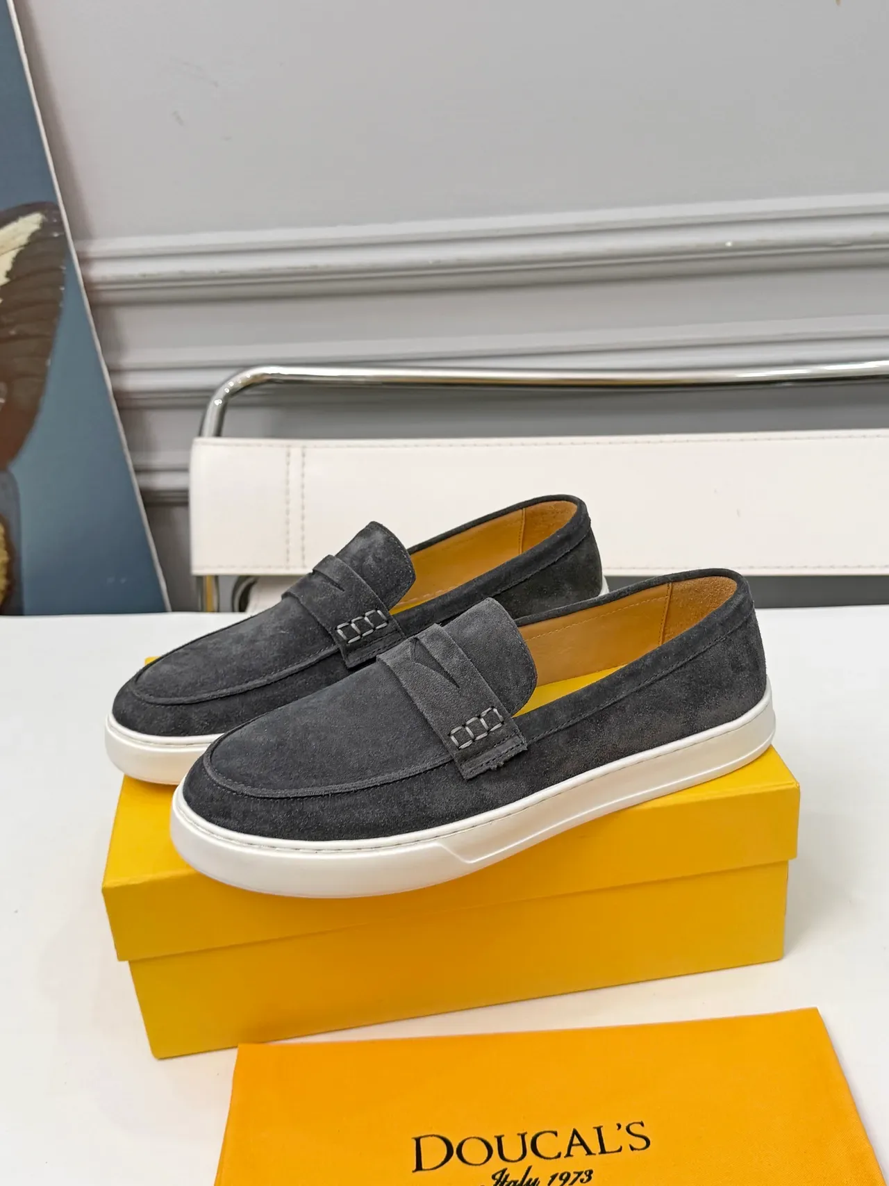 Gray White Suede Upper Penny Strap Loafer 4