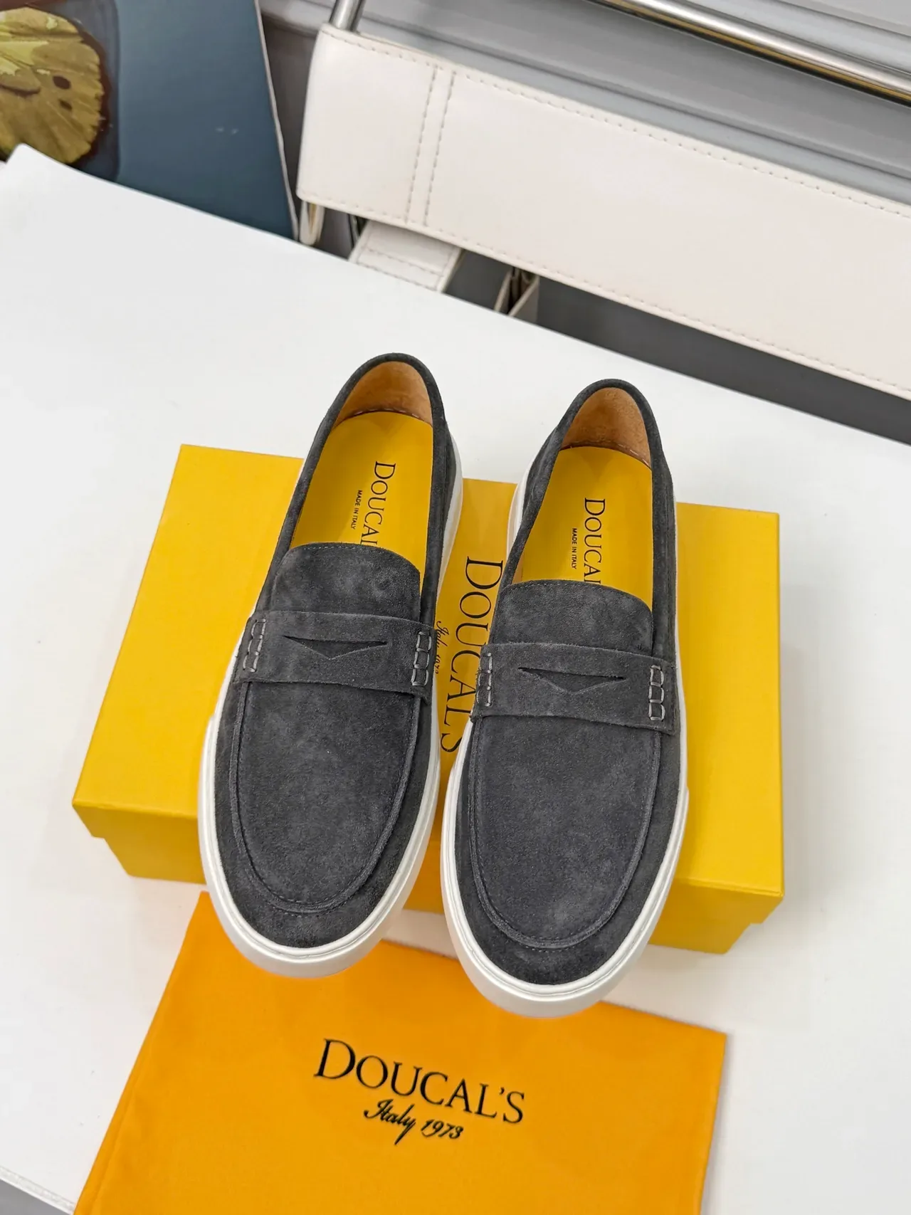 Gray White Suede Upper Penny Strap Loafer 5