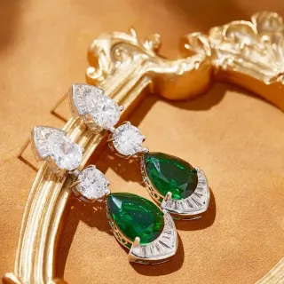 Green and Clear Gemstone Drop Earrings