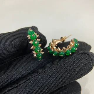 Green Bead-Studded Spiked Hoop Earrings