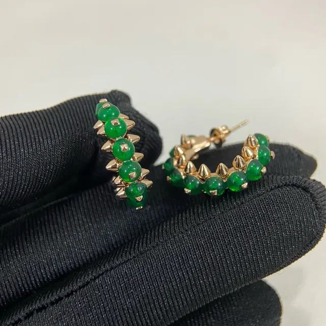 Green Bead-Studded Spiked Hoop Earrings 2