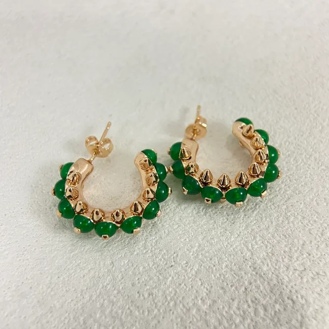 Green Bead-Studded Spiked Hoop Earrings 4