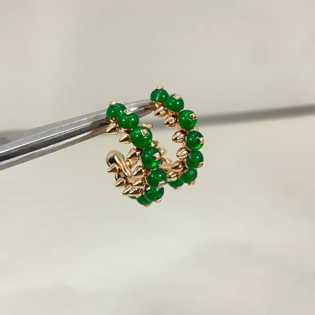 Green Bead-Studded Spiked Hoop Earrings 5