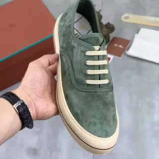 Green Beige Suede Upper Cupsole Canvas Shoes