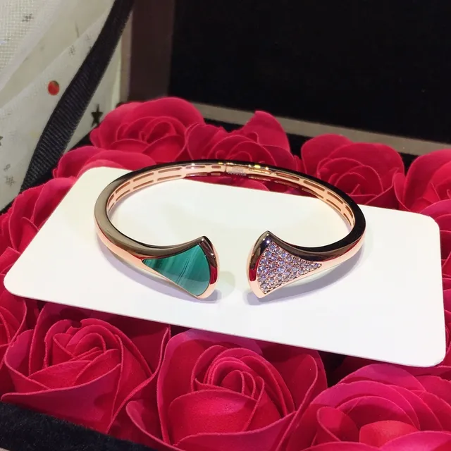 Green Gold Fan-Shaped Open Cuff Pavé-Set Stones Bracelet 7